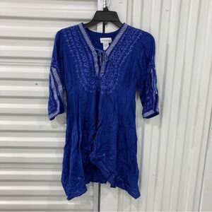 Soft Surroundings Royal Blue Tunic with White Embroidery